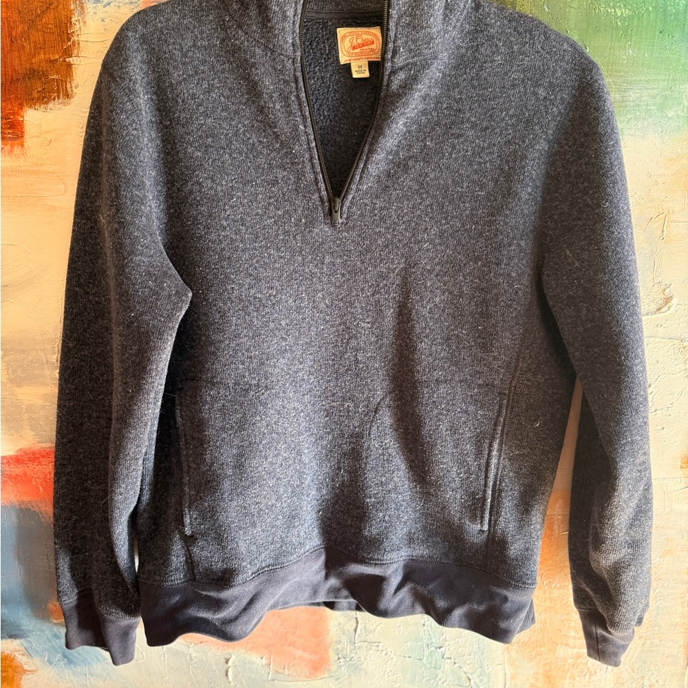 J. Crew Men's Heathered Charcoal Quarter-Zip Sweater